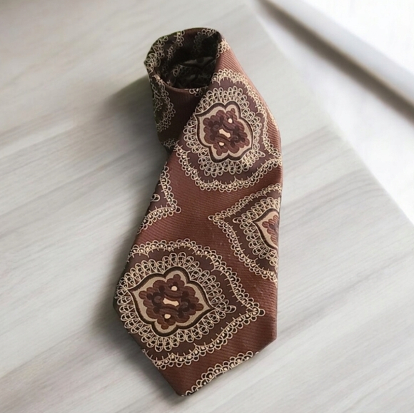 Vintage 70's MCM Retro Pavanne Mens Dress Tie Cravats Brown Polyester - Picture 11 of 11